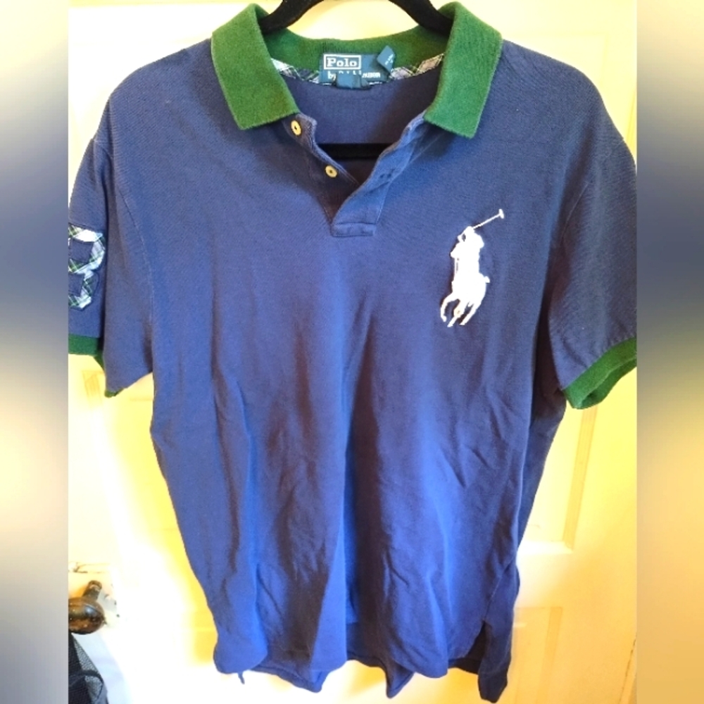 Polo by Ralph Lauren Vintage Men's Blue Polo Shirt Big Pony